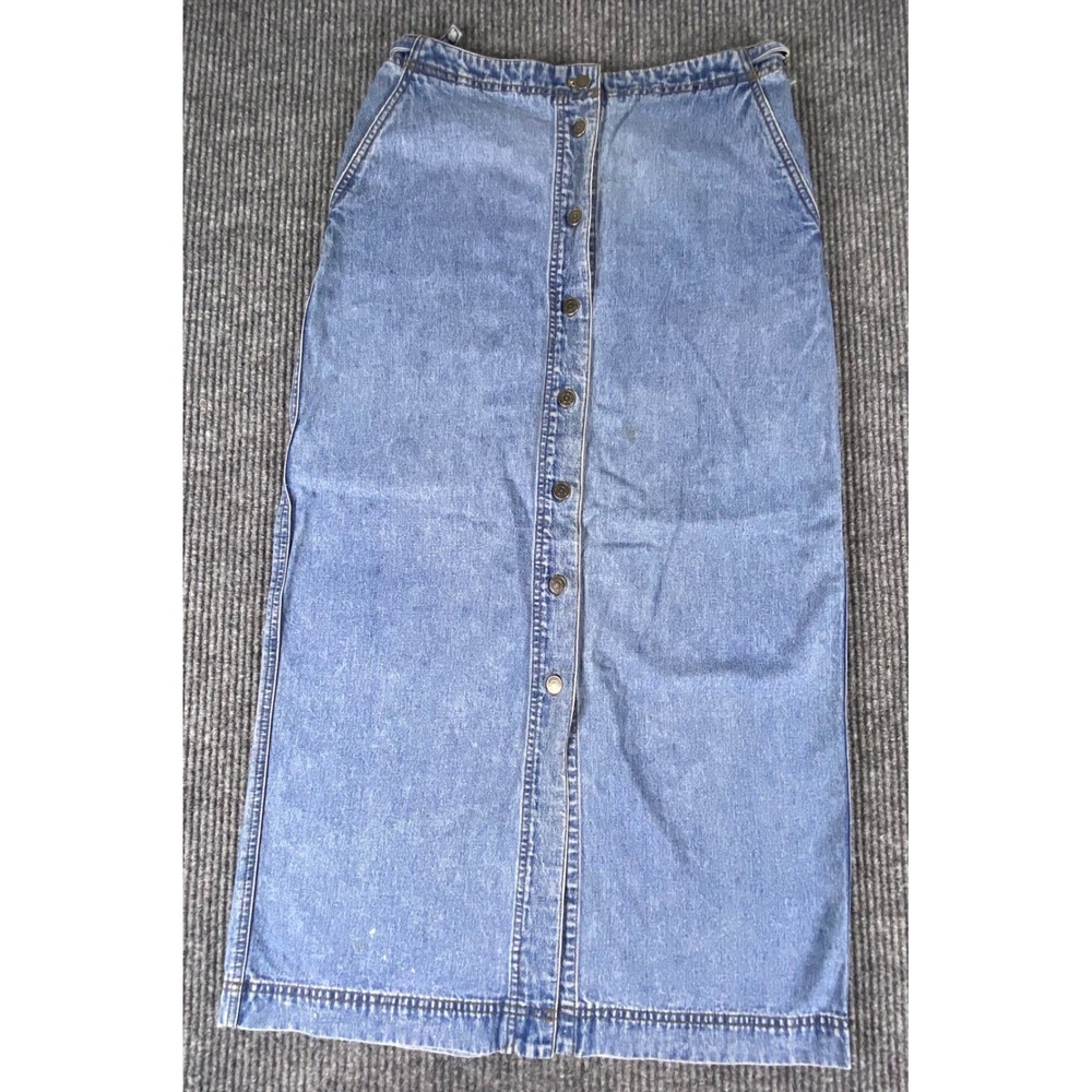 Lauren Ralph Lauren Denim Maxi Skirt Womens 10 Blue Button Front Cinch Back 90s